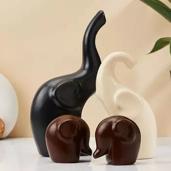 Home Decor Elephant Family Matte Finish Ceramic Fantasy Figures(Set of 4 Pieces,Multicolor)