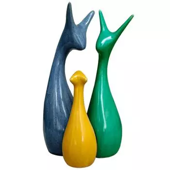 Home Decor Lucky Deer Family Piano Gloss Finish Ceramic Figures - (Set of 3, Yellow, Blue, Green)