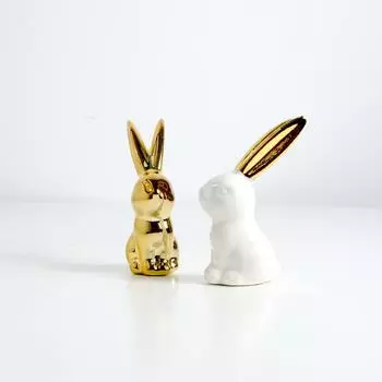 Home Decor Rabbit Statues,1 Pair, Small Decorative Accents for Shelves, Livingroom and Bedroom, Gold and White (2pcs Cute Rabbit)
