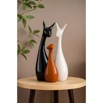 Home Decoration Lucky Deer Family Set | Piano Finish Ceramic Figures - (Set of 3, Black, White & Brown - Deer Family)