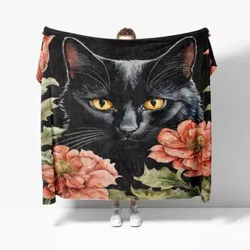 Home decoration plush Throw Sofa blanket Anime animals Bedspread on the bed fluffy soft blankets decor Plaid Modern cat black 30x40in