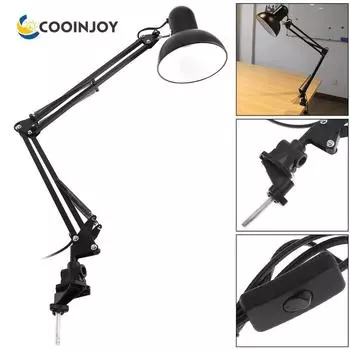 Home Desk Lamp Flexible Swing Arm E27 Desk Light Bracket with Rotatable Table Lamp Head and Clamp Mount Support for Office Study No Bulb