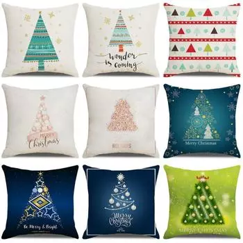 Home Furnishings Christmas Linen Throw Pillow Cover Cartoon Christmas Tree Sofa Cushion Cover Pillow Cover Does Not Include Pillow Core 45*45cm