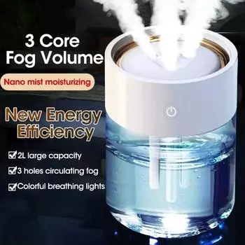 Home Humidifier with 3 Nozzles Large Capacity 2L Atomizer USB Charging Aromatherapy Diffuser Bedroom and Office Air Purification