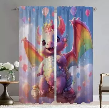 Home Interior Curtains 2 Pieces Little Wyvern Elegant Room Curtains for Camera Window Curtain Shades Halloween Decoration Living W50xH70cmx2pcs-CL