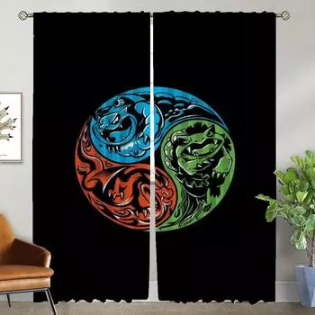 Home Interior Curtains 2 Pieces P-pokemones Curtains Child Room Window Curtain Shades Partition Halloween Decoration Living W50xH70cmx2pcs-CL