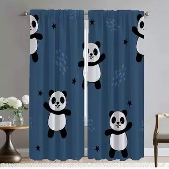 Home Interior Curtains for Living Room Curtain Cute Panda Pattern Partition Blackout Curtains 2 Pieces Shades Tulle for Bedroom W50xH70cmx2pcs-CL