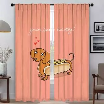Home Interior Curtains for Living Room Dachshund Blackout Curtain Anti-mosquito Curtains 2 Pieces Halloween Decoration Partition W50xH70cmx2pcs-CL