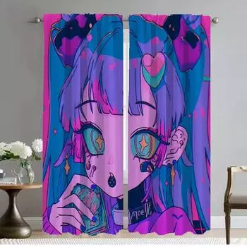 Home Interior Curtains for Living Room Geoxor Moneko Blackout Curtain Tulle for Bedroom Shades Partition Halloween Decoration W50xH70cmx2pcs-CL