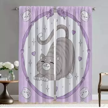 Home Interior Kitchen Curtains for Bedroom Kawaii Cat Shades Elegant Room Curtains 2 Pieces Partition Blackout Curtain Living W50xH70cmx2pcs-CL