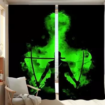 Home Interior Kitchen Curtains for Living Room 2 Pieces Blackout Curtains Door Curtain Roronoa Zoro Bedroom Decoration Partition W50xH70cmx2pcs-CL