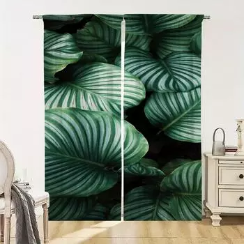 Home Interior Kitchen Curtains for Living Room 2 Pieces Blackout Curtains Door Curtain Leaves Partition Bedroom Decoration Shade W50xH70cmx2pcs-CL