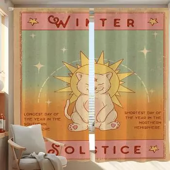 Home Interior Kitchen Curtains for Living Room 2 Pieces Blackout Curtains Door Curtain Tarot Cat Bedroom Decoration Partition W50xH70cmx2pcs-CL