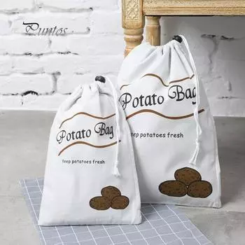 Home & Kitchen Potato Vegetable Fabric Drawstring Zipper Storage Bag Pouch Kitchen Organizer L