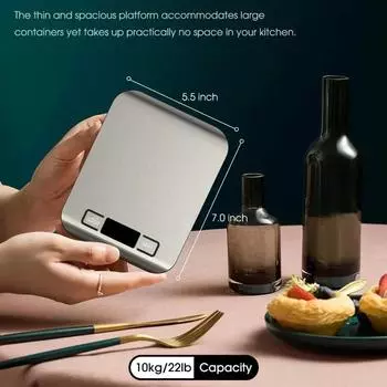 Home Kitchen Scale Multifunctional Food Scale for Baking Cooking Coffee Easy Clean Stainless Steel High Precision LED Display 10kg светло-серый