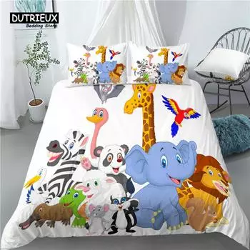 Home Living Luxury 3D African Animal Print 2/3Pcs Comfortable Duvet Cover PillowCase Bedding Sets Queen and King AU/EU/US Size EU single(135x200cm)