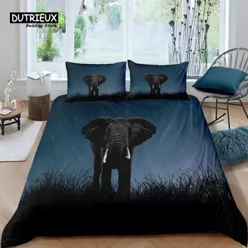 Home Living Luxury 3D African Elephant Bedding Set Duvet Cover Pillowcase Kids Bedding Set Queen and King EU/US/AU/UK Size EU single(135x200cm)