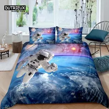 Home Living Luxury 3D Astronaut Bedding Set Duvet Cover Pillowcase Kids Bedding Set Queen and King EU/US/AU/UK Size EU single(135x200cm)