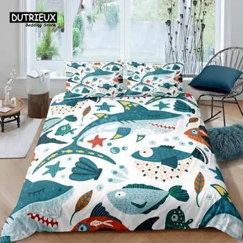Home Living Luxury 3D Baby Shark Bedding Set Duvet Cover Set Pillowcase Kids Bedding Set Queen and King EU/US/AU/UK Size 155x215cm 3pcs