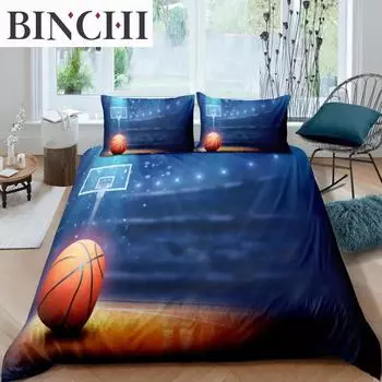 Home Living Luxury 3D Basketball CourtBedding Set Boys Duvet Cover Pillowcase Sport Bedding Set Queen and King EU/US/AU/UK Size EU single(135x200cm)
