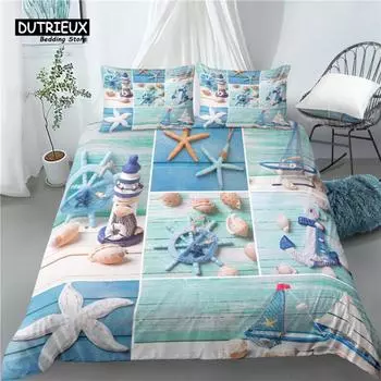 Home Living Luxury 3D Beach Theme Print 2/3Pcs Comfortable Duvet Cover PillowCase Bedding Sets Queen and King AU/EU/US Size 150x200cm 3pcs