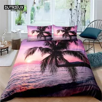 Home Living Luxury 3D Beach Tree Bedding Set Comfortable Duvet Cover Set Kids Bedding Set Queen and King EU/US/AU/UK Size EU single(135x200cm)