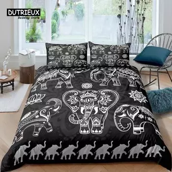 Home Living Luxury 3D Bohemian Elephant Set Duvet Cover Pillowcase Kids Bedding Set Queen and King EU/US/AU/UK Size EU single(135x200cm)