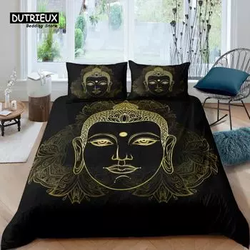 Home Living Luxury 3D Buddha Bedding Set Girls Duvet Cover Set Pillowcase Kids Bedding Set Queen and King EU/US/AU/UK Size EU single(135x200cm)