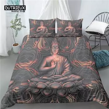 Home Living Luxury 3D Buddha Print 2/3Pcs Comfortable Duvet Cover PillowCase Bedding Sets Queen and King EU/US/AU Size EU single(135x200cm)