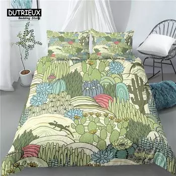 Home Living Luxury 3D Cactus Print 2/3Pcs Comfortable Duvet Cover PillowCase Bedding Sets Queen and King EU/US/AU Size EU single(135x200cm)
