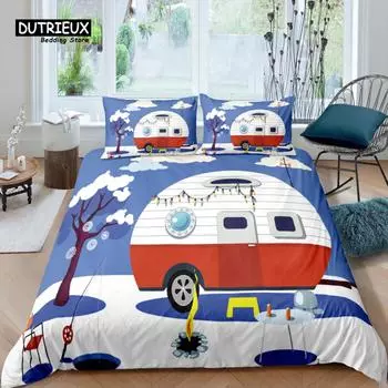 Home Living Luxury 3D Camping Bedding Set Duvet Cover Pillowcase Kids Bedding Set Queen and King EU/US/AU/UK Size EU single(135x200cm)