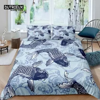 Роскошный 3D комплект постельного белья с карпами для дома, удобный комплект пододеяльника, детский комплект постельного белья, размер Queen и King EU/US/AU/UK EU single(135x200cm)
