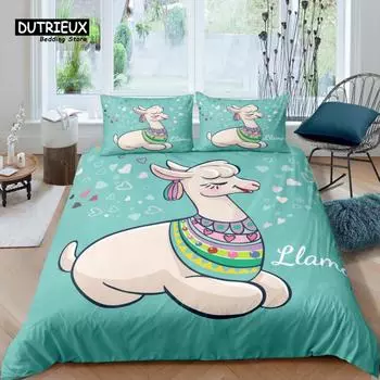 Home Living Luxury 3D Cartoon Alpaca Bedding Set Sheep Duvet Cover Pillowcase Queen and King EU/US/AU/UK Size Comforter Bedding US Queen(228x228cm)