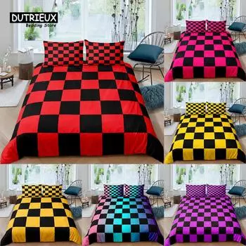 Home Living Luxury 3D Checkerboard Bedding Set Duvet Cover Set Pillowcase Kids Bedding Set Queen and King EU/US/AU/UK Size EU single(135x200cm)