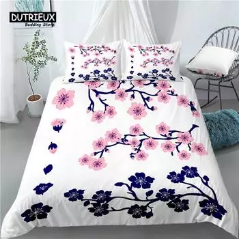 Home Living Luxury 3D Cherry Blossoms Print 2/3Pcs Comfortable Duvet Cover PillowCase Bedding Sets Queen and King EU/US/AU Size EU single(135x200cm)