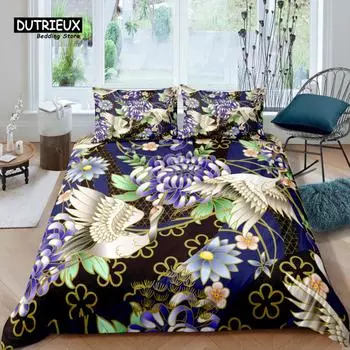 Home Living Luxury 3D Crane Bedding Set Comfortable Duvet Cover Set Kids Bedding Set Queen and King EU/US/AU/UK Size EU single(135x200cm)