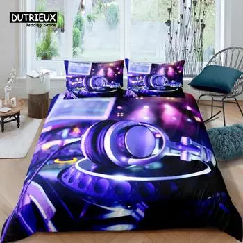 Home Living Luxury 3D DJ Earphone Bedding Set Music Duvet Cover Pillowcase Queen and King EU/US/AU/UK Size Comforter Bedding EU single(135x200cm)