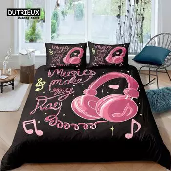 Home Living Luxury 3D Earphone Bedding Set Kids Duvet Cover Pillowcase Music Bedding Set Queen and King EU/US/AU/UK Size EU single(135x200cm)