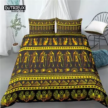 Home Living Luxury 3D Egypt Symbols Print 2/3Pcs Comfortable Duvet Cover PillowCase Bedding Set Queen and King AU/EU/US Size EU single(135x200cm)