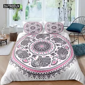 Home Living Luxury 3D Elephant Bedding Set Comfortable Duvet Cover Set Pillowcase Bedding Set Queen and King EU/US/AU/UK Size EU single(135x200cm)