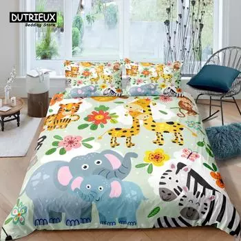 Home Living Luxury 3D Elephant Bedding Set Sika Deer Duvet Cover Pillowcase Queen and King EU/US/AU/UK Size Comforter Bedding EU single(135x200cm)