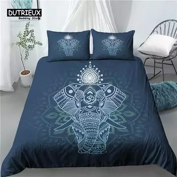 Home Living Luxury 3D Elephant Print 2/3Pcs Comfortable Duvet Cover PillowCase Bedding Sets Queen and King EU/US/AU Size EU single(135x200cm)
