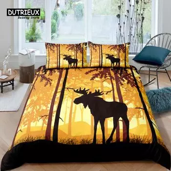 Home Living Luxury 3D Elk Print Bedding Set Duvet Cover Pillowcase Kids Bedding Set Queen and King EU/US/AU/UK Size EU single(135x200cm)