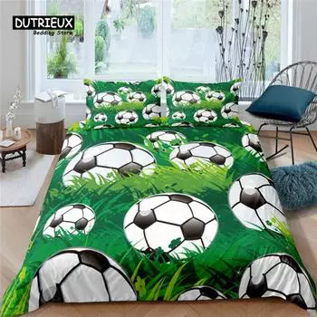 Home Living Luxury 3D Football Bedding Set Comfortable Duvet Cover Set Kids Bedding Set Queen and King EU/US/AU/UK Size EU single(135x200cm)