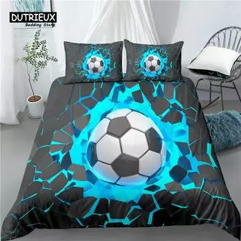 Home Living Luxury 3D Football Print 2/3Pcs Comfortable Duvet Cover PillowCase Bedding Set Queen and King AU/EU/US Size EU single(135x200cm)