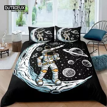 Home Living Luxury 3d Funny Astronaut Bedding Set Duvet Cover Set Pillowcase Kids Bedding Set Queen and King EU/US/AU/UK Size EU single(135x200cm)
