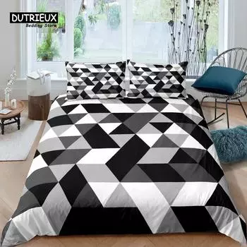 Home Living Luxury 3D Geometric Lattice Bedding Set Duvet Cover Pillowcase Kids Bedding Set Queen and King EU/US/AU/UK Size US Queen(228x228cm)