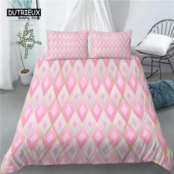Home Living Luxury 3D Geometry Print 2/3Pcs Comfortable Duvet Cover PillowCase Bedding Sets Queen and King EU/US/AU Size EU single(135x200cm)