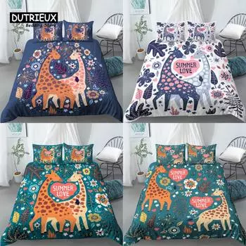 Home Living Luxury 3D Giraffe Print 2/3Pcs Comfortable Duvet Cover PillowCase Bedding Sets Queen and King EU/US/AU Size EU single(135x200cm)
