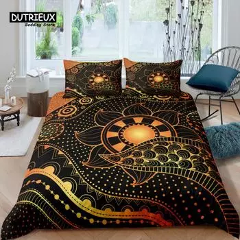 Home Living Luxury 3D Golden Bohemia Bedding Set Duvet Cover Pillowcase Kids Bedding Set Queen and King EU/US/AU/UK Size EU single(135x200cm)